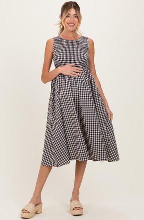 Pinkblush Gingham Smocked Sleeveless Midi Dress in Black at Nordstrom, Size Small