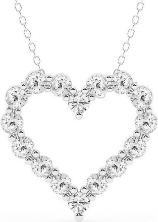 Grown Brilliance 2 Carat Round Lab Grown Diamond Heart Pendant in Sterling Silver, 18 Inches Cable Chain, J-K Color, I1-I2 Clarity