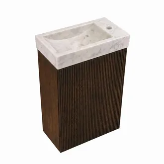 Saniclass Holz Atelier Toiletmeubelset - 40x60.5cm - 1 deur - fontein natuursteen marmer - kraangat rechts - eiken charcoal