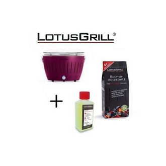 Lotus Grill Barbacoa Morada Con Pilas Y Cable De Alimentaci&oacute;n Usb + 1kg De Carb&oacute;n De Haya + Gel Combustible Inodoro Para Barbacoa 200ml -lotus Grill