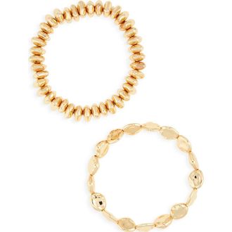 Open Edit Set of 2 Pebble & Disc Beaded Stretch Bracelets in Gold at Nordstrom Rack
