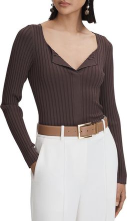 Reiss Monica Rib Split Neck Top in Burgundy at Nordstrom Rack, Size X-Large