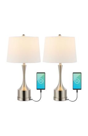 Jonathan Y Designs Cooper 26 Classic French Country Iron LED Table Lamp with USB Charging Port in Nickel at Nordstrom
