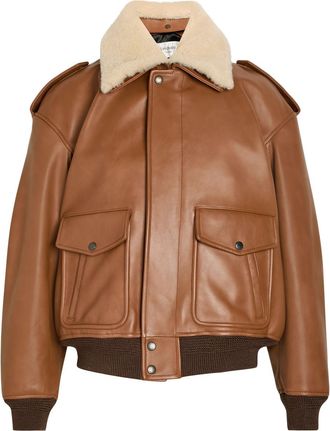 Saint Laurent Detachable-collar Shearling and Leather Jacket - Terracotta - 38 (UK10 / S)