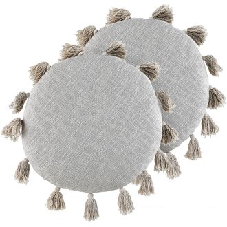 Beliani Beliani - Conjunto De 2 Cojines De Algod&oacute;n Gris 45 Cm Borlas Moderno Boho Madia