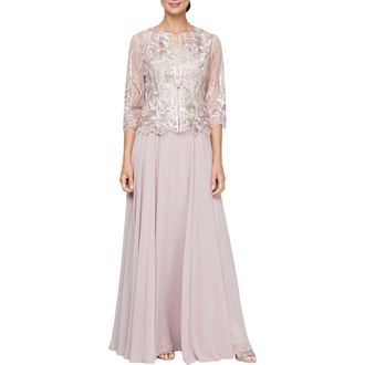 Alex Evenings Sequin Embroidered Cocktail Dress with Jacket in Blush at Nordstrom, Size 12P
