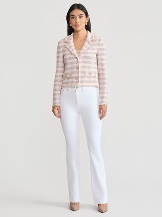 Misook Relaxed Plaid Fringe Trim Knit Jacket in Biscotti/charmeuse at Nordstrom, Size Xx-Large