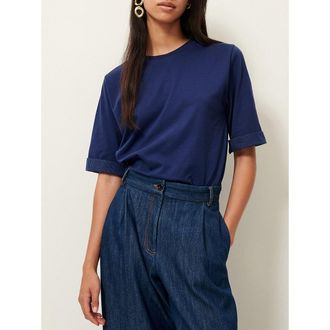 Sessun T-shirt met ronde hals en korte mouwen met gestreepte manchetten, SAMICO