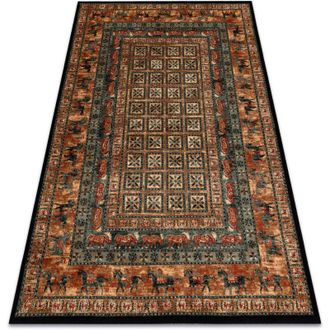 RugsX Rugsx - Alfombra De Lana Kashqai 4301 500 Oriental, Marco Beige / Verde Beige 80x160 Cm