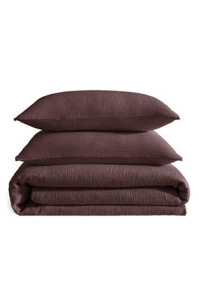 Calvin Klein Washed Texture Duvet Cover & Shams Set in Dark Brown at Nordstrom, Size Queen