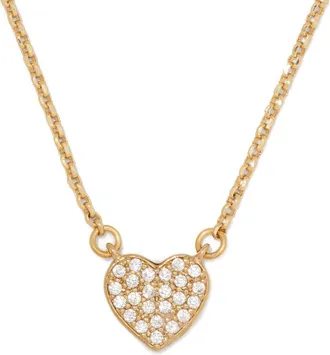 Kate Spade New York Pav&eacute; Heart Mini Pendant Necklace in Clear/gold. at Nordstrom
