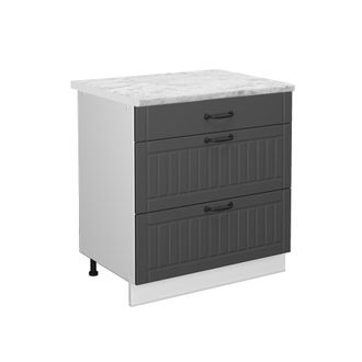 Vicco Mueble Bajo De Cocina Fame-line, Antracita Casa De Campo, 80 Cm Con 3 Cajones, Et M&aacute;rmol
