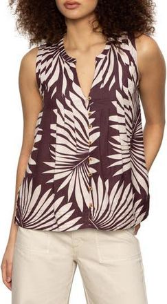 Sanctuary The Harmony Palm Pintuck Pleat Linen Blend Tank in Mesa Palm at Nordstrom Rack, Size Xx-Large