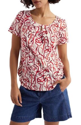 Seasalt Cornwall Appletree Floral Keyhole T-Shirt in Poppy Stems Chalk at Nordstrom, Size 12 Us