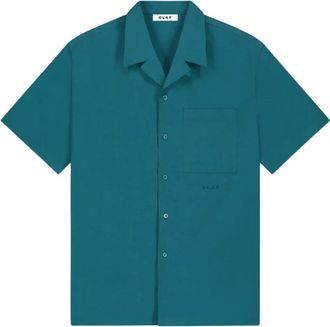 Olaf Hussein Seersucker Camp Shirt - Heren - Korte mouwen Overhemden - Groen - L - Katoen - Overhemden