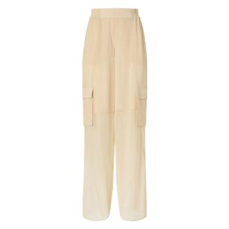 Pinko Wide Trousers, female, Beige, Size: S Lightweight Trousers with Cargo Pockets