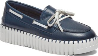 Silent D Womens Boat Leather Shoe In Navy