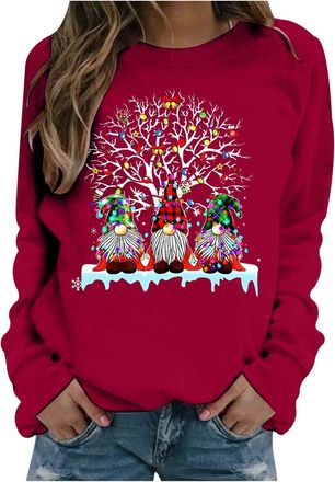 Generic Christmas Sweatshirt for Women UK Funny Gnomes Graphic Printed Jumper Long Sleeve Crewneck Winter Warm Xmas Holiday Pullover Lightweight Loose Fleece 