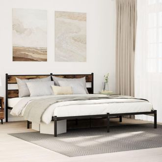 Berkfield Home Metal Bed Frame without Mattress Smoked Oak 193x203 cm in Brown