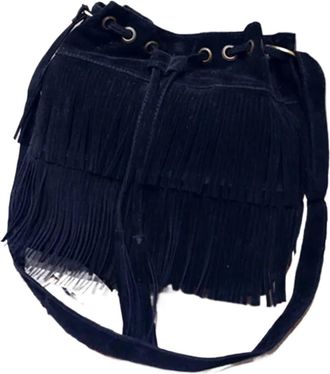 Generic LYHYDMA Fringe Bag Vintage Tassel Womens Bag, Tote Bag, Tassel Shoulder Bag For daily(Black)