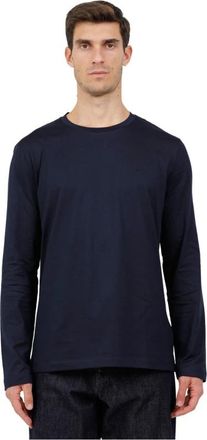 Dondup Slim T-shirt met lange mouwen en ronde hals - Heren - Longsleeves - Blauw - XL - Katoen - Tops