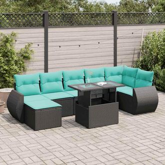 vidaXL Vidaxl Set Sof&aacute;s Jard&iacute;n Y Cojines 8 Pzas Rat&aacute;n Sint&eacute;tico Acacia Negro