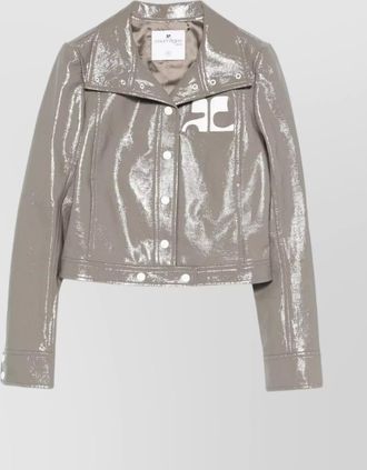 Courr&egrave;ges vinyl jacket with long sleeves and cropped cut