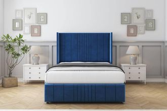 Comfort Beds Grace Plush Divan Set No Drawers-54 Wingback-Footboard in Navy | Size: Single