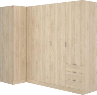 Dmora Dmora - Guardaroba Succiso, Mobile angolare per camera da letto, Armadio appendiabiti ad angolo a 5 ante battenti, 214x91h184 cm, Rovere, con imballo