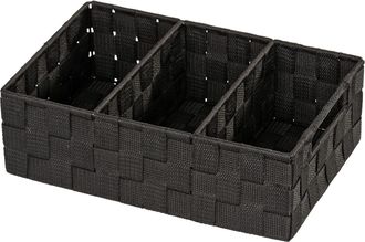 OEM Organizador De Ba&ntilde;o Adria Con Asas, Caja De Almacenamiento Con 3 Compartimentos, Pl&aacute;stico Tejido, Polipropileno, Dimensiones: 32 X 10 X 21 Cm, Color: 