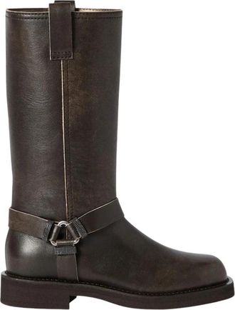 Brunello Cucinelli Leren Biker Boots Met Glanzende Lussen - Dames - Hoge Laarzen - Bruin - 37 EU - Leer - Schoenen