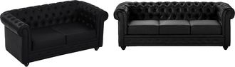 Vente-Unique Divano 3 e 2 posti in Similpelle Nero - CHESTERFIELD