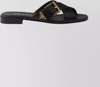 Prada cross strap flat slides buckle