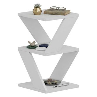 Dmora Mesa De Centro Rubiana, 2 Compartimentos, Forma Rectangular, Tablero De Madera Melaminada, 30x30x50h Cm Blanco
