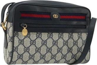 Gucci Pre-owned Cross Body Bags, female, Blue, Size: ONE SIZE Pre-owned Vintage GG Canvas Shoulder Bag