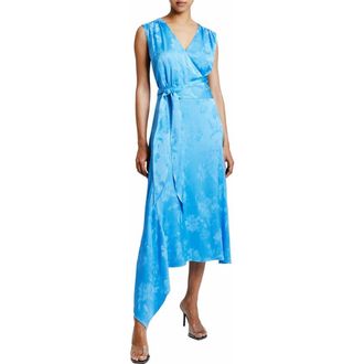 Santorelli VELIA Sleeveless Faux-Wrap Asymmetric Dress in Cornflower at Nordstrom, Size 4