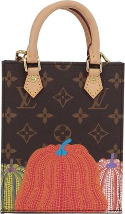 Louis Vuitton Petit Sac Plat Bag Yayoi Kusama Pumpkins Monogram Canvas Brown Canvas Handbag (Pre-Owned)