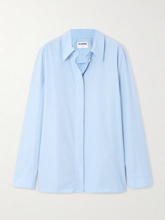 Jil Sander Camicia In Popeline Di Cotone A Righe Con Ricamo Monday - Blu