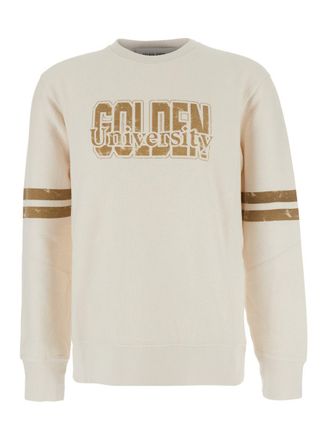 Golden Goose White Crewneck Sweatshirt With Logo Lettering On The Front In Cotton Man