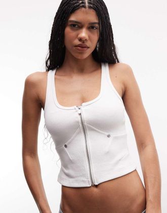 Abrand Abrand - Top corto in denim bianco con zip
