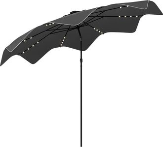 OUTSUNNY Sombrilla De Jard&iacute;n &Oslash;292x248 Cm Parasol De Terraza Manual Con 32 Luces Led Solares 8 Varillas Impermeable Y Rejillas De Ventilaci&oacute;n Para Patio Balc&oacute;n