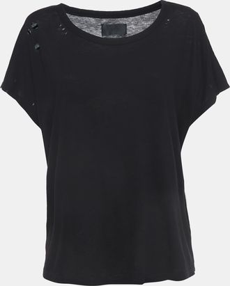 Rta Rta Black Cotton Distressed Crop T-Shirt
