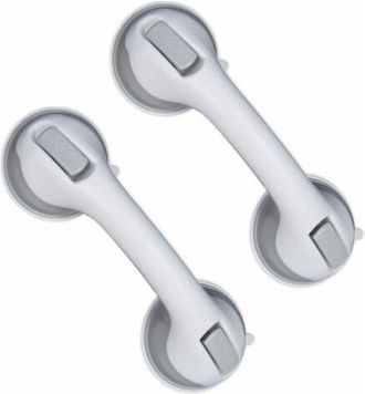 OEM Barra De Apoyo Con Ventosa, Juego De 2, Para Ducha Y Ba&ntilde;era, Soporta Hasta 25 Kg, Para Personas Mayores, Montaje En Pared, Color Blanco/gris