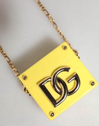 Dolce & Gabbana Womens Yellow Dg Logo Plaque Cover Gold Chain Airpods Case Polimetilmetacrilato+02lf Accessory