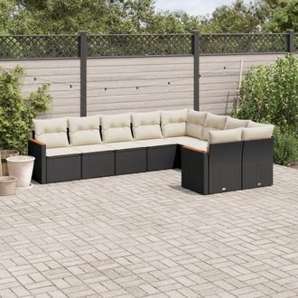 vidaXL Set De Sof&aacute;s De Jard&iacute;n 8 Piezas Y Cojines Rat&aacute;n Sint&eacute;tico Negro Vidaxl