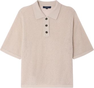 SOEUR Textured Mesh Knit Top with Classic Polo Collar