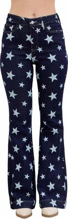 Judy Blue High Waist All Over Star Print Flare Jeans In Denim
