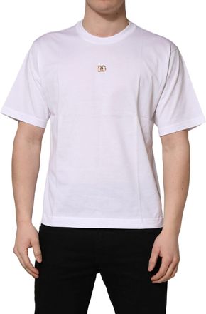 Dolce & Gabbana Mens White Metal Dg Logo Cotton Short Sleeves T-Shirt