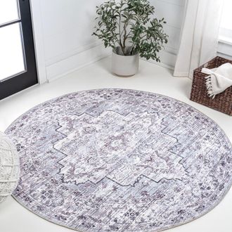 Jonathan Y Designs Didim Boho Medallion Machine-Washable Round Area Rug in Gray/purple at Nordstrom, Size 6Ft 0In X 6Ft 0In