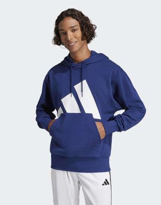 adidas adidas Performance - Essentials - Felpa in French Terry blu scuro/bianca con cappuccio e logo grande